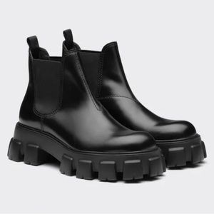 Prada monolith black brushed leather chelsea boot size 40